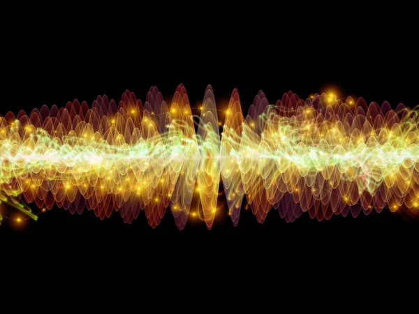 波函数系列 基于声音均衡器 音乐谱和量子概率的彩色正弦振动 光和分形元素的背景设计 — 图库照片