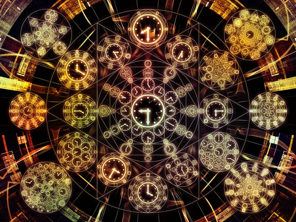 時系列の円 時計のシンボルおよび科学 教育および予測の対象にフラクタル エレメントの背景デザイン — ストック写真