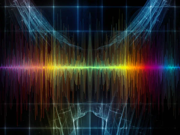 Wave Function series. Artistic background made of colored sine vibrations, light and fractal elements for use with projects on sound equalizer, music spectrum and  quantum probability