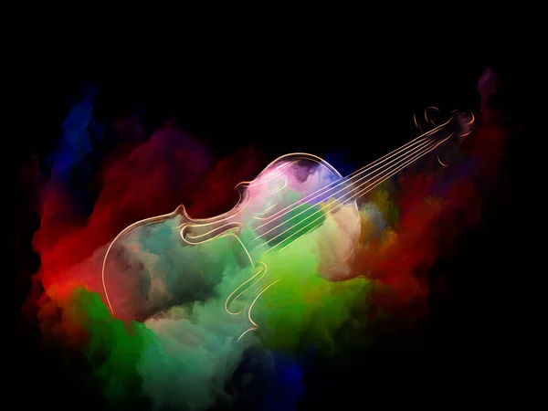 시리즈입니다 멜로디 사운드 창조성의 주제에 바이올린과 화려한 페인트의 디자인 — 스톡 사진