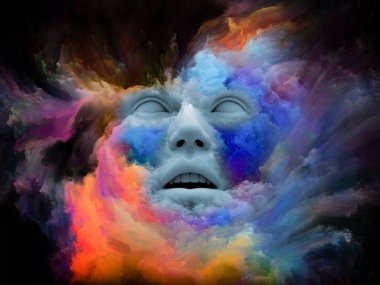 Fraktal boya iç dünyası, rüyalar, duygular, yaratıcılık, hayal gücü ve insan aklının konu ile zihin sis series.3d işleme insan yüzü morphed