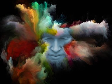 Sis serisi için sorun. İnsan yüzü fraktal boya ile iç dünyası, hayalleri, duygu, hayal gücü ve yaratıcı zihin konusunda bir metafor olarak şekillendirilen 3d render tasarım oluşan