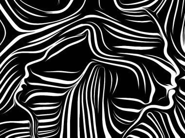 İç geometri serisi. İnsan ruhu, iç tiyatro, sanat, şiir ve Maneviyat konusundaki geleneksel gravür tarzında işlenmiş yüz insan etkileşimi