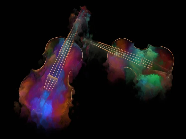 音楽夢シリーズ つのバイオリン メロディ サウンド パフォーマンス アートと創造性の主題の概念メタファーとして抽象的なカラフルな塗料 — ストック写真