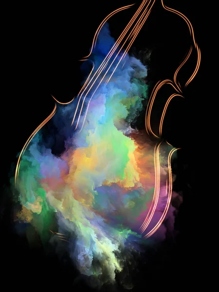 音楽夢シリーズ メロディ サウンド パフォーマンス アートと創造性の主題のメタファーとしてヴァイオリンと抽象的なカラフルな塗料で構成されるデザイン — ストック写真