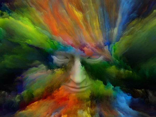 Série Nevoeiro Mental Interplay Rendering Human Face Morphed Fractal Paint — Fotografia de Stock