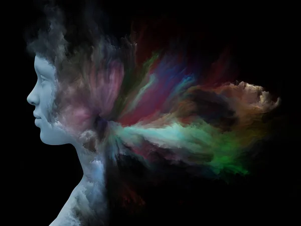 시리즈를 인간의 머리의 렌더링의 창의성 상상력과 주제에 프랙탈 페인트로 — 스톡 사진