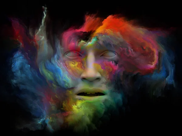 Gedankennebel Serie Illustration Bestehend Aus Menschlichem Gesicht Das Mit Fraktaler — Stockfoto