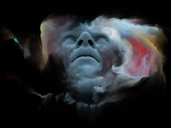 Gedankennebel Serie Darstellung Des Menschlichen Gesichts Mit Fraktaler Farbe Als — Stockfoto