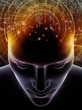 Dalgalar serisi için sorun. Yaratıcı insan kafası ve teknoloji simgeler 3d çizimi konuda bilinç, beyin, akıl ve yapay zeka kavramı mecaz olarak düzenlenmesi