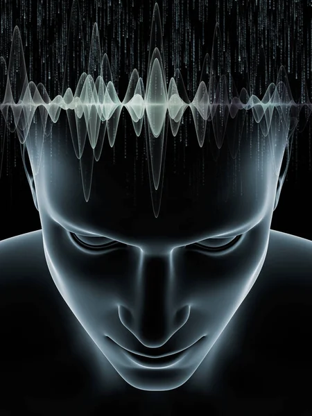 Mind Waves Series Interplay Illustration Human Head Technology Symbols Subject — Stock Photo, Image