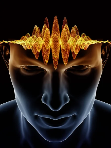 波シリーズを心します 人間の頭と人工知能 知性脳意識をテーマに技術のシンボルのイラストを の相互作用 — ストック写真