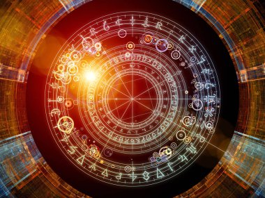 Arka plan tasarımı fraktal öğeleri, kutsal sembolleri ve Tasavvuf, gizli, Astroloji ve manevi konuda daireler. Kutsal daireler serisi.