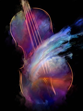 Müzik rüya serisi. Müzik aletleri, melodi, ses, performans sanat ve yaratıcılık bu konuda keman ve soyut renkli boya soyut tasarım yapılmış