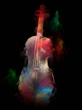 Müzik rüya serisi. Zemin keman ve soyut renkli boya oluşmaktadır ve müzik aletleri, melodi, ses, performans sanat ve yaratıcılık projelerde kullanıma uygun