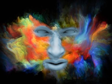 Sis serisi için sorun. 3D illüstrasyon insan yüzü fraktal boya ile morphed ve iç dünyası, rüyalar, duygular, yaratıcılık, hayal gücü ve insan aklının projelerde kullanıma uygun oluşur