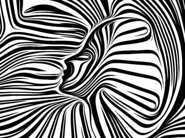 İç geometri serisi. İnsan yüzü insan ruhunun, iç tiyatro, sanat, şiir ve Maneviyat konusundaki geleneksel gravür tarzında render arka plan kompozisyonu