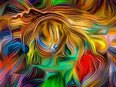 İç geometri serisi. Karma gravür ve suluboya tarzı, insan ruhunun, iç drama, sanat, şiir ve Maneviyat konuda işlenen insan yüzü kompozisyon