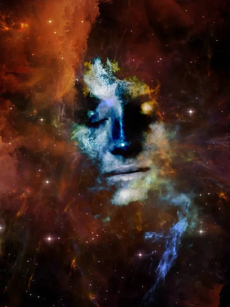 宇宙は私たちを覚えてシリーズをされます 女性の顔 人間の心と想像力をテーマに星の背景 — ストック写真