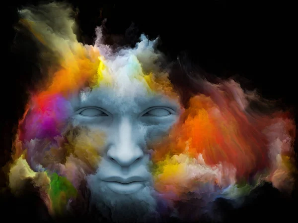 Serie Mind Fog Composición Representación Cara Humana Transformada Con Pintura — Foto de Stock