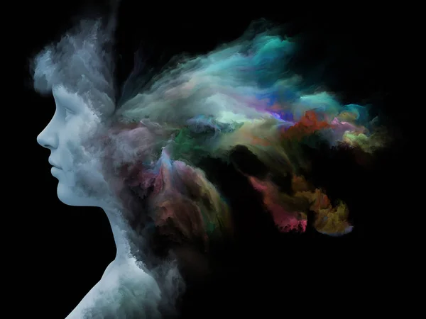 Mind Fog Series Rendering Human Face Morphed Fractal Paint Subject — Stock Photo, Image