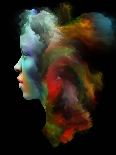 시리즈를 인간의 얼굴의 렌더링의 창의성 상상력과 주제에 프랙탈 페인트로 — 스톡 사진