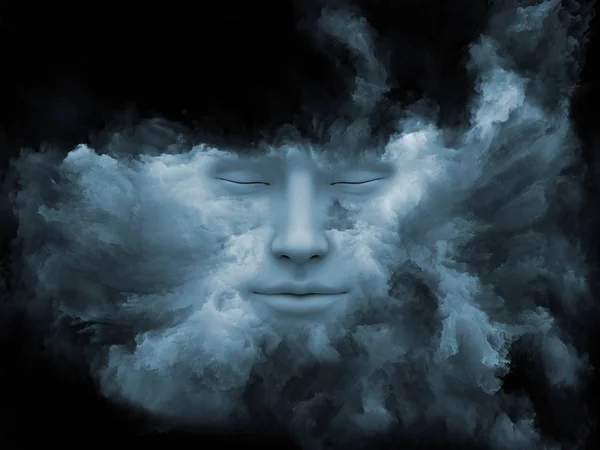霧シリーズを気に 内面の世界をテーマにフラクタル ペイントで変身した人間の頭の レンダリングの夢 創造性 想像力と人間の心 — ストック写真
