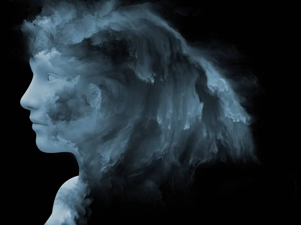 Σειρά Ομίχλη Μυαλό Τρισδιάστατη Απεικόνιση Του Ανθρώπινου Προσώπου Μεταμορφώθηκε Κλαστικό — Φωτογραφία Αρχείου