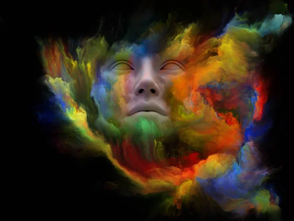 Sinne Dimma Serien Rendering Mänskligt Ansikte Förvandlats Med Fractal Färg — Stockfoto