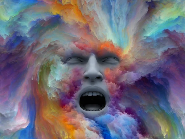 Серия Игр Mind Fog Иллюстрация Человеческого Лица Фрактальной Краской Метафорическим — стоковое фото