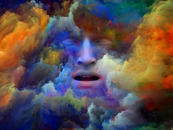 Серия Игр Mind Fog Рендеринг Человеческого Лица Морфированного Фрактальной Краской — стоковое фото