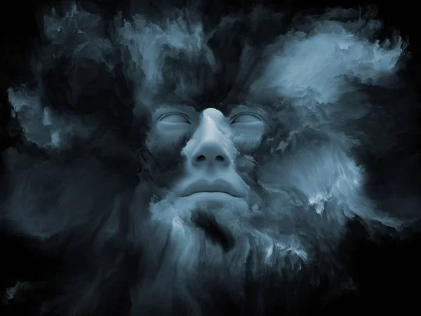 Gedankennebel Serie Illustration Des Menschlichen Gesichts Mit Fraktaler Farbe Für — Stockfoto