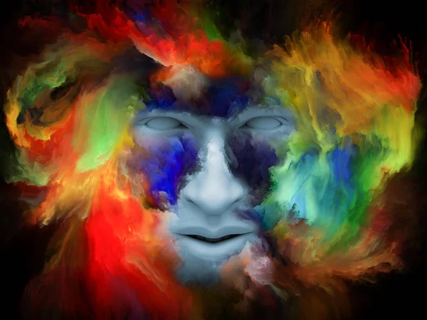 Serie Mind Fog Ilustración Compuesta Rostro Humano Transformado Con Pintura — Foto de Stock