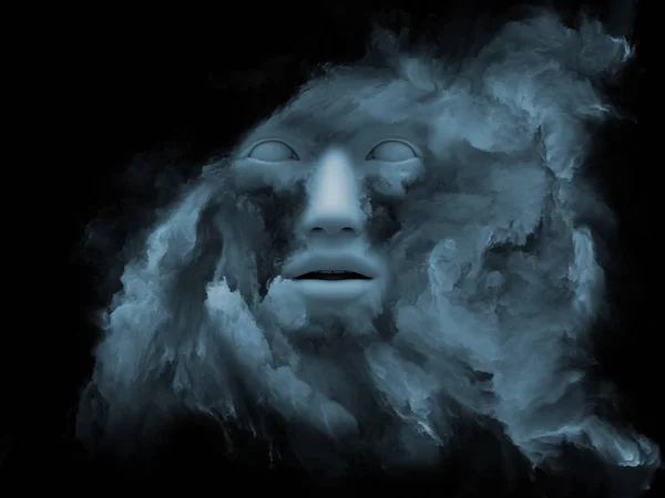 Mind Fog series. 3D illustration of  human face morphed with fractal paint for projects on inner world, dreams, emotions, creativity, imagination and human mind