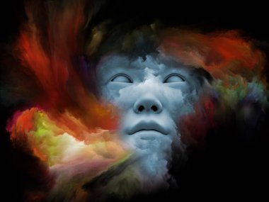 Sis serisi için sorun. İnsan yüzü fraktal boya iç dünyası, hayalleri, duygu, hayal gücü ve yaratıcı zihin konu ile şekillendirilen 3d render bileşimi