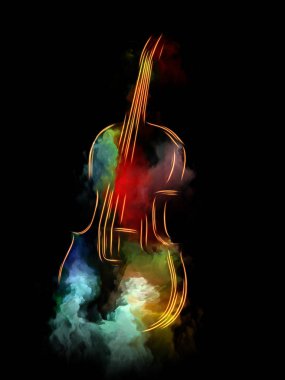 Müzik rüya serisi. Müzik aletleri, melodi, ses, performans sanat ve yaratıcılık bu konuda keman ve soyut renkli boya arka plan kompozisyonu