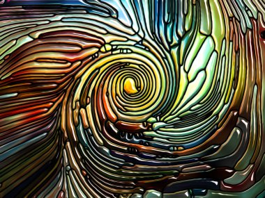 Renkli desen serisi. Kurşunlu camın tasarımı Doğa, Güzellik ve Maneviyat üzerine çalışmalar için Art Nouveau 'yu hatırlatıyor.