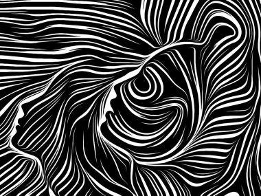 İç geometri serisi. Arka plan tasarım insan yüzü insan ruhunun, iç tiyatro, sanat, şiir ve Maneviyat konusundaki geleneksel gravür tarzında render