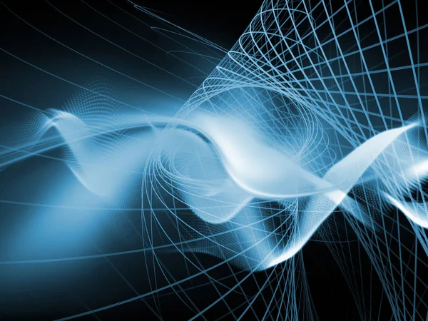 太空系列技术 科学和计算机信息世界的波浪 网格和灯的背景设计 — 图库照片