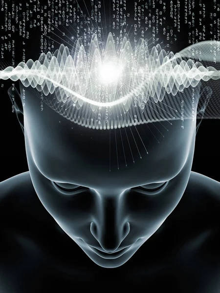 Серія Хвиль Розуму Абстрактний Склад Ілюстрації Людської Голови Технологічних Символів — стокове фото