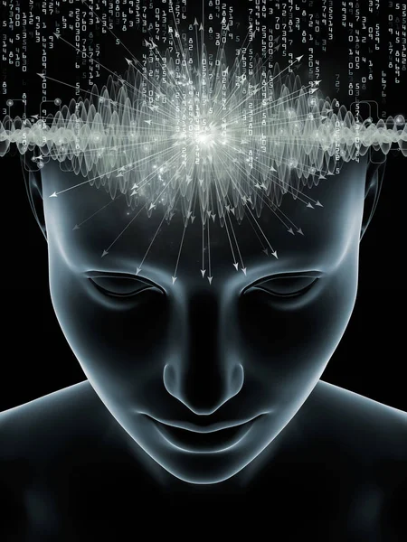 Serie Mind Waves Composición Gráfica Ilustración Cabeza Humana Símbolos Tecnológicos — Foto de Stock
