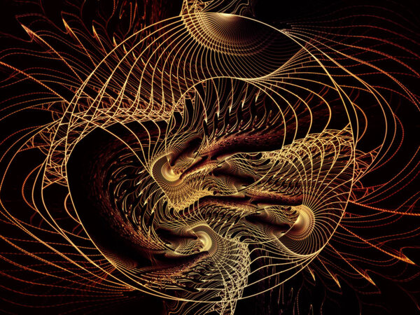 Серия "Точки и линии". Фон круглой фрактальной структуры подходит для проектов по искусству, дизайну и технологии.