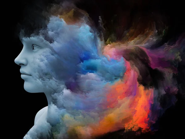 Serie Mind Fog Representación Cabeza Humana Transformada Con Pintura Fractal — Foto de Stock