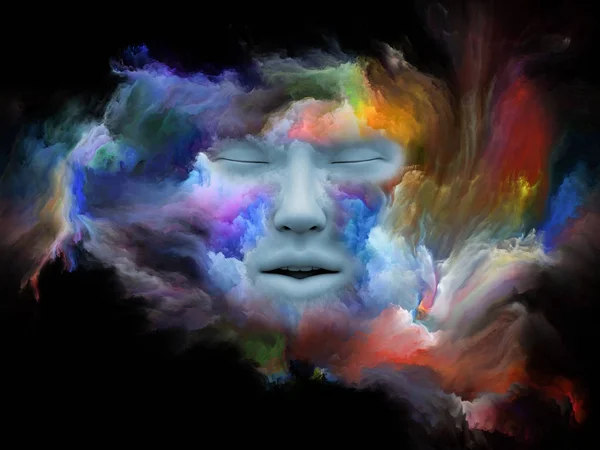 Sinne Dimma Serien Illustration Mänskligt Ansikte Förvandlats Med Fractal Färg — Stockfoto