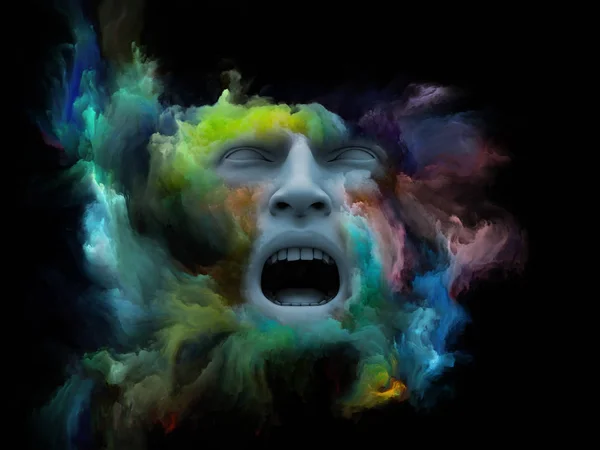 Gedankennebel Serie Illustration Des Menschlichen Gesichts Mit Fraktaler Farbe Mit — Stockfoto