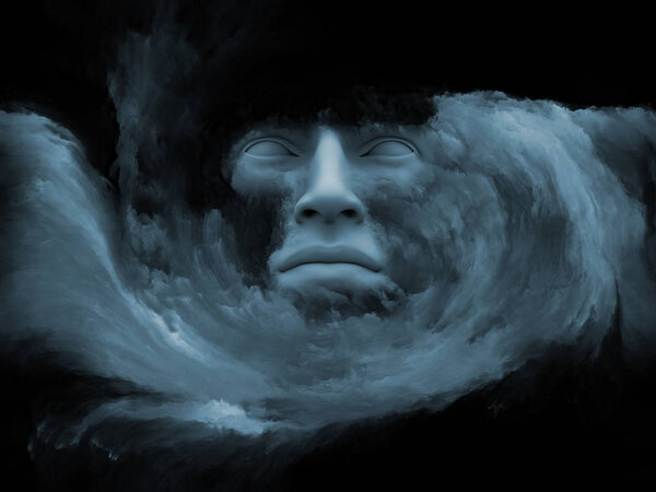 Серия игр Mind Fog. 3D иллюстрация, выполненная из человеческого лица с фрактальной краской, служит фоном для проектов, связанных с внутренним миром, снами, эмоциями, творчеством, воображением и человеческим разумом
