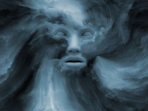 Серия игр Mind Fog. 3D иллюстрация человеческого лица с фрактальной краской для проектов по внутреннему миру, снам, эмоциям, творчеству, воображению и человеческому разуму
