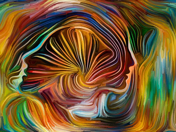 内部ジオメトリ シリーズ 人間の形で混合の木版画と水彩風人間の魂 内部のドラマ アート 精神性の主題のレンダリング — ストック写真