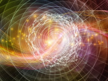 Numaralar Teknolojisi serisi. Teknoloji, bilim ve bilgisayar bilgisi dünyası için rakamların, ızgaraların ve ışıkların grafiksel bileşimi