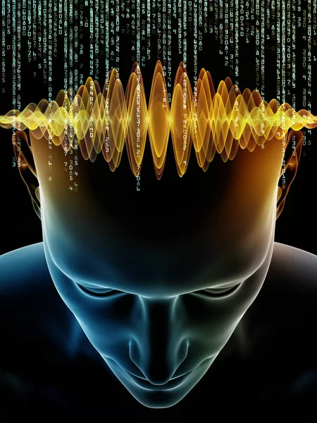 Serie Mind Waves Interacción Ilustración Cabeza Humana Los Símbolos Tecnológicos —  Fotos de Stock